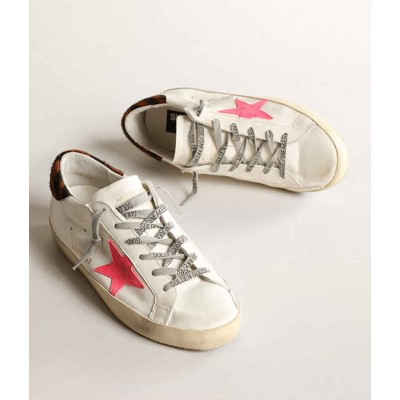 Golden Goose Super-Star Sneakers With Pink Suede Star And Pony Skin Heel Tab