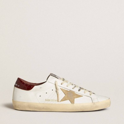 Golden Goose Super-Star Sneakers With Sand Suede Star And Red Croc-print Leather Heel Tab