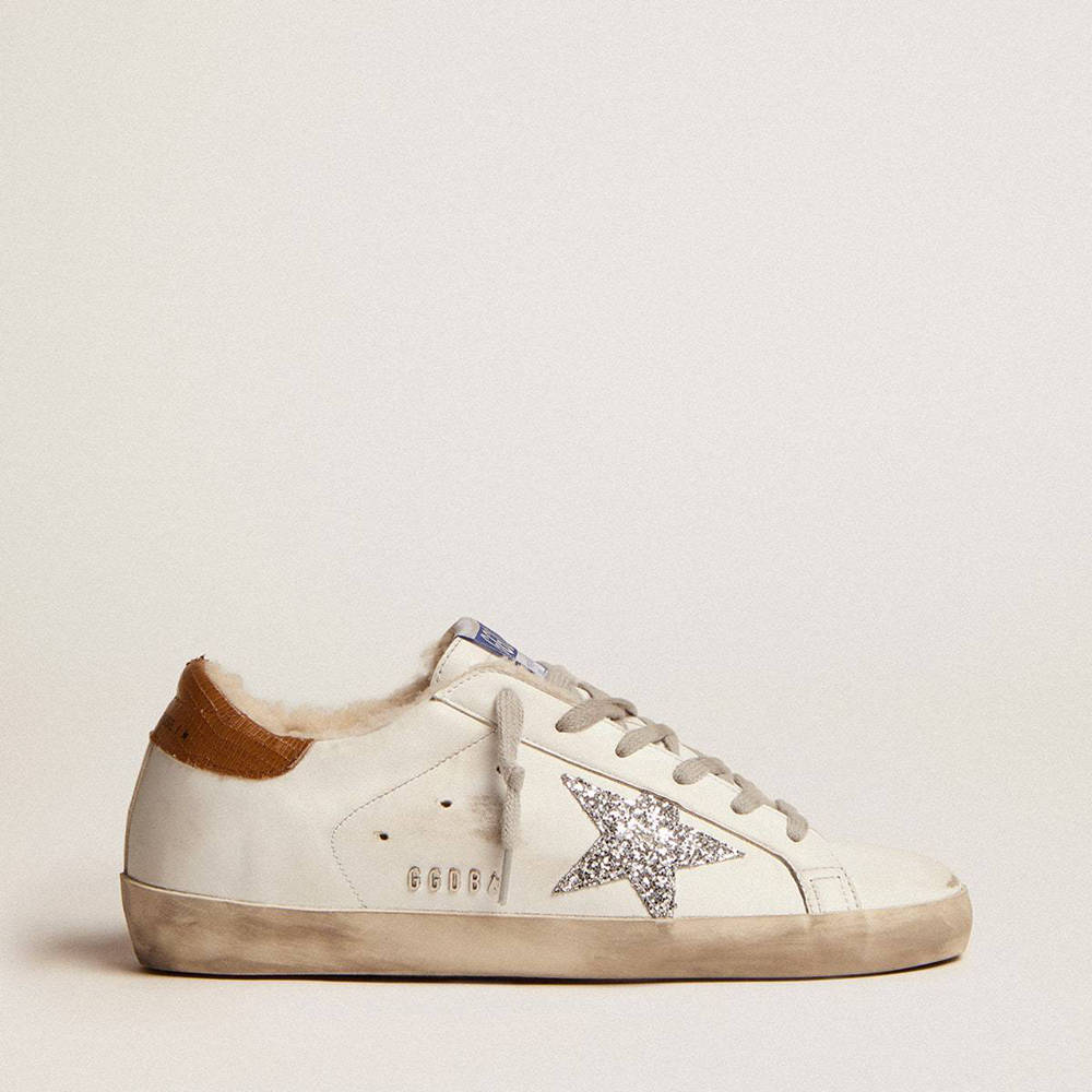 Golden Goose Super-Star Sneakers With Shearling Lining And Silver Glitter Star