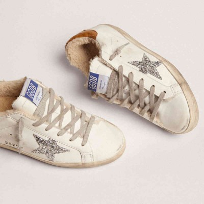 Golden Goose Super-Star Sneakers With Shearling Lining And Silver Glitter Star