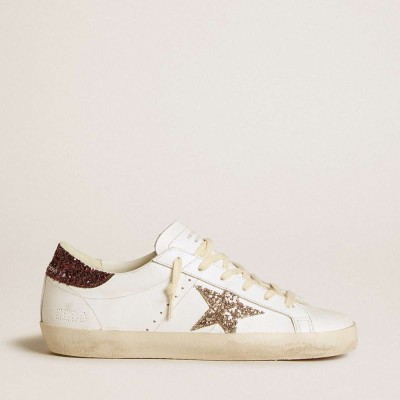 Golden Goose Super-Star Sneakers With Silver Glitter Star And Lilac Glitter Heel Tab