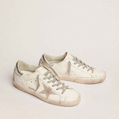 Golden Goose Super-Star Sneakers With Silver Heel Tab And Metal Stud Lettering