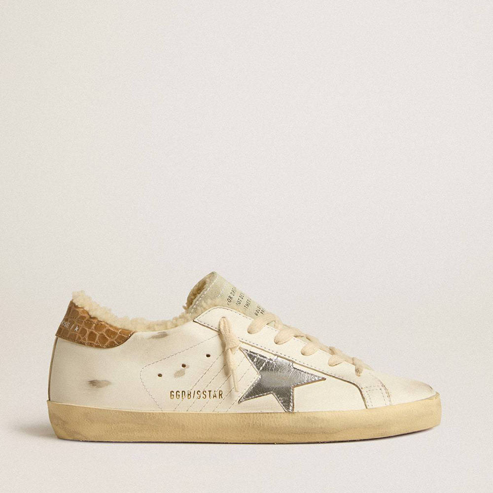 Golden Goose Super-Star Sneakers With Silver Leather Star And Crocodile-print Leather Heel Tab