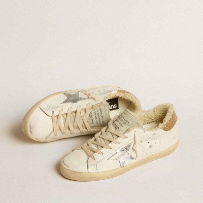Golden Goose Super-Star Sneakers With Silver Leather Star And Crocodile-print Leather Heel Tab