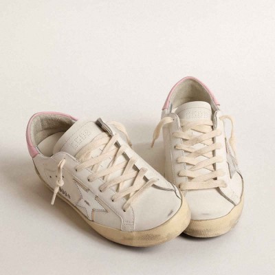 Golden Goose Super-Star Sneakers With Silver Leather Star And Pink Heel Tab