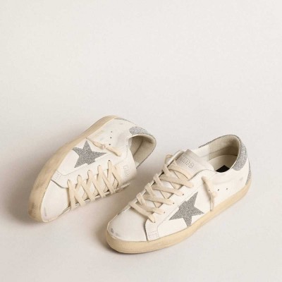 Golden Goose Super-Star Sneakers With Silver Swarovski Crystal Star And Heel Tab