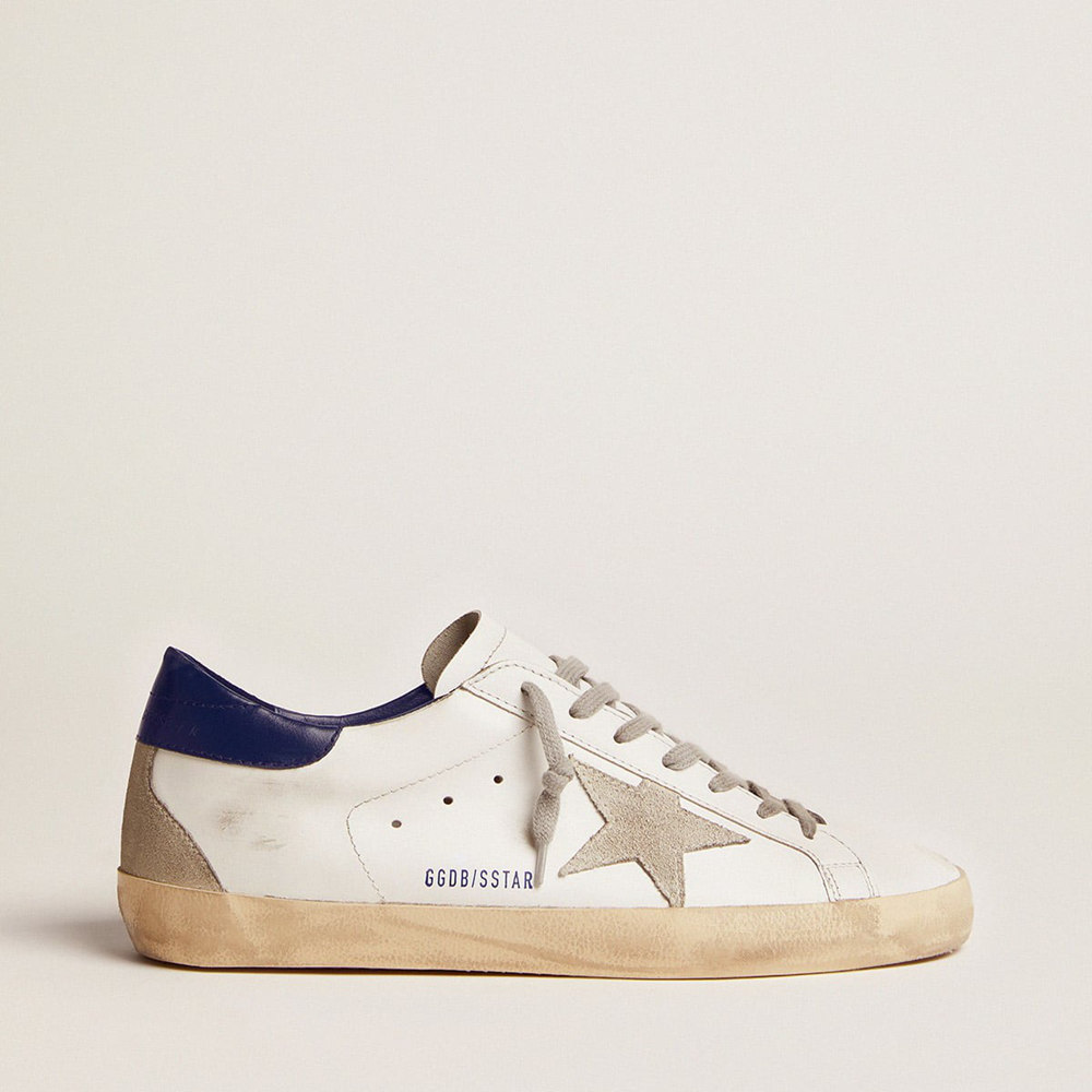 Golden Goose Super-Star Sneakers With Suede Star And Blue Heel Tab