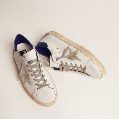 Golden Goose Super-Star Sneakers With Suede Star And Blue Heel Tab