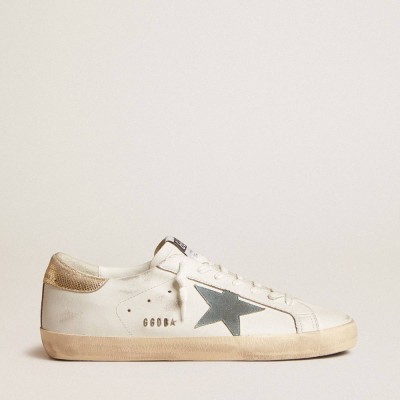 Golden Goose Super-Star Sneakers With Suede Star And Platinum Snake-print Leather Heel Tab
