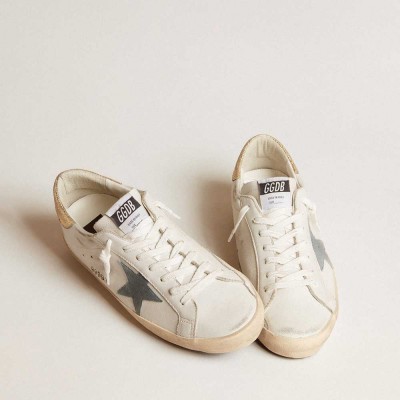 Golden Goose Super-Star Sneakers With Suede Star And Platinum Snake-print Leather Heel Tab