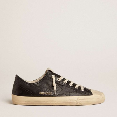 Golden Goose V-Star Sneakers In Black Nappa Leather With A Black Leather Star