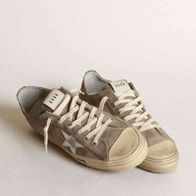 Golden Goose V-Star Sneakers In Dove-gray Suede With Silver Metallic Leather Star