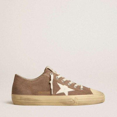Golden Goose V-Star Sneakers In Dove-gray Suede With White Nappa Leather Star