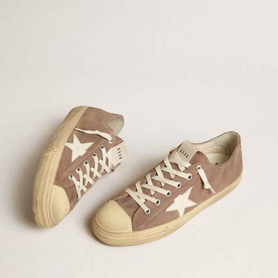 Golden Goose V-Star Sneakers In Dove-gray Suede With White Nappa Leather Star