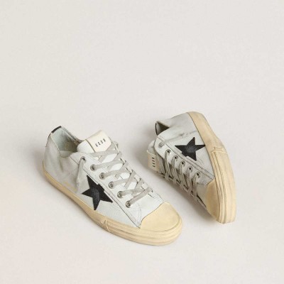 Golden Goose V-Star Sneakers In Leather With Black Crocodile-print Leather Star And Heel Tab