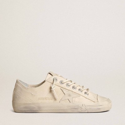 Golden Goose V-Star Sneakers In Light Cream Canvas With Milk-white Leather Star