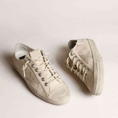 Golden Goose V-Star Sneakers In Light Cream Canvas With Milk-white Leather Star