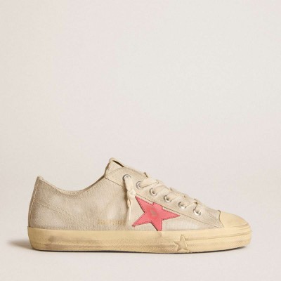 Golden Goose V-Star Sneakers In Light Gray Canvas With A Red Leather Star