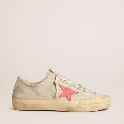 Golden Goose V-Star Sneakers In Light Gray Canvas With A Red Leather Star