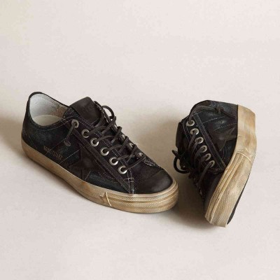 Golden Goose V-Star Sneakers In Midnight-blue Denim With Black Leather Star And Toe