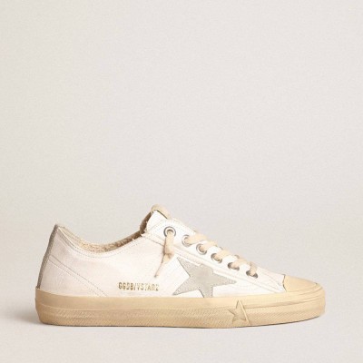 Golden Goose V-Star Sneakers In Nappa Leather With Ice-gray Suede Star And Heel Tab