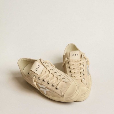 Golden Goose V-Star Sneakers In Pearl Suede With Silver Metallic Leather Star