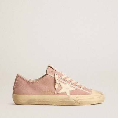 Golden Goose V-Star Sneakers In Pink Suede With Cream Leather Star