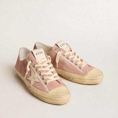 Golden Goose V-Star Sneakers In Pink Suede With Cream Leather Star