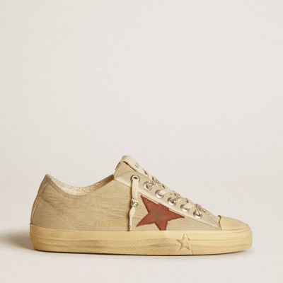 Golden Goose V-Star Sneakers In Quartz-colored Nylon With Brick-red Nubuck Star