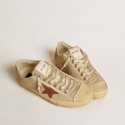 Golden Goose V-Star Sneakers In Quartz-colored Nylon With Brick-red Nubuck Star