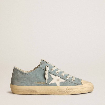 Golden Goose V-Star Sneakers In Silver-blue Suede With White Leather Star