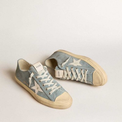 Golden Goose V-Star Sneakers In Silver-blue Suede With White Leather Star