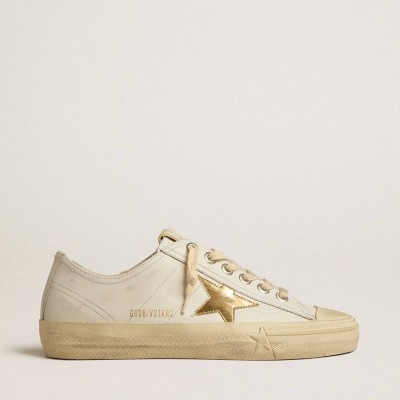 Golden Goose V-Star Sneakers In White Leather With Gold Metallic Leather Star