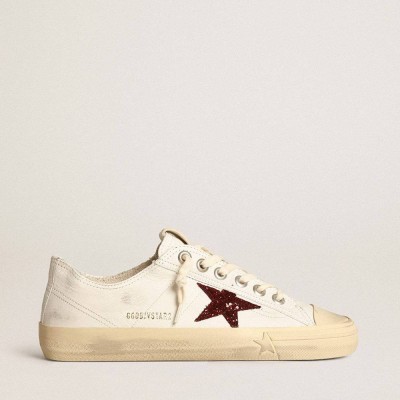 Golden Goose V-Star Sneakers In White Nappa With Red Glitter Star