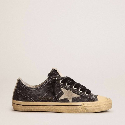 Golden Goose V-Star LTD Sneakers In Black Canvas With Ice-gray Star And Heel