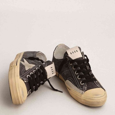 Golden Goose V-Star LTD Sneakers In Black Canvas With Ice-gray Star And Heel