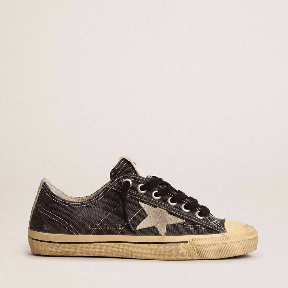 Golden Goose V-Star LTD Sneakers In Black Canvas With Ice-gray Star And Heel