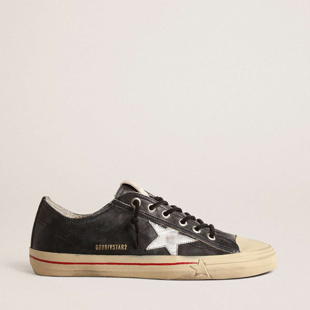 Golden Goose V-Star LTD Sneakers In Blue Leather With Silver Metallic Leather Star