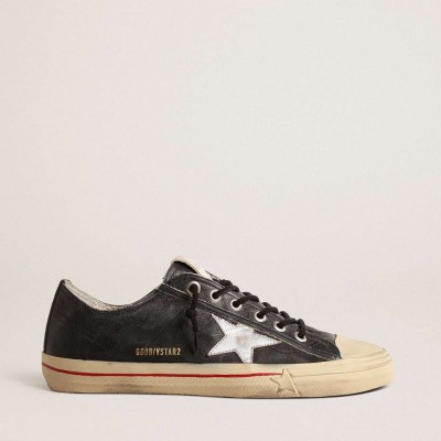 Golden Goose V-Star LTD Sneakers In Blue Leather With Silver Metallic Leather Star