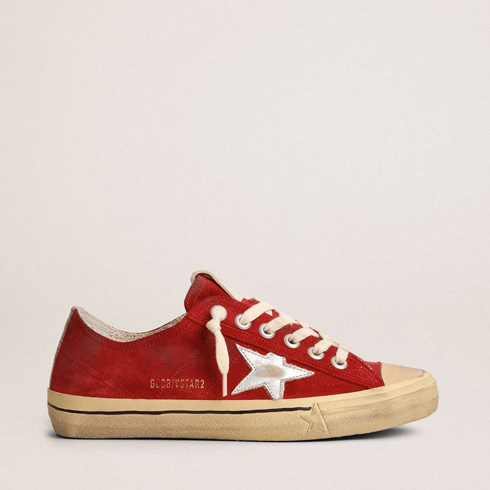 Golden Goose V-Star LTD Sneakers In Dark Red Suede With Silver Star And Heel Tab
