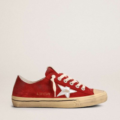 Golden Goose V-Star LTD Sneakers In Dark Red Suede With Silver Star And Heel Tab