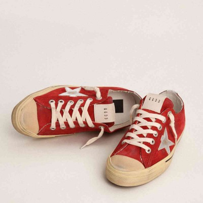 Golden Goose V-Star LTD Sneakers In Dark Red Suede With Silver Star And Heel Tab