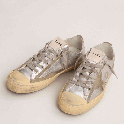 Golden Goose V-Star LTD Sneakers In Silver Laminated Leather