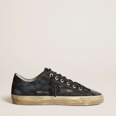 Golden Goose V-Star Sneakers Sneakers In Midnight-blue Denim With Black Leather Star And Toe