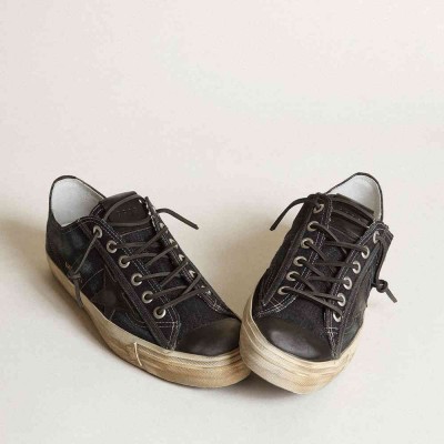 Golden Goose V-Star Sneakers Sneakers In Midnight-blue Denim With Black Leather Star And Toe