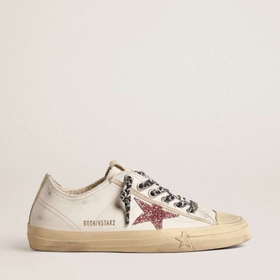 Golden Goose V-Star Sneakers With Pink Glitter Star And Metallic Leather Heel Tab