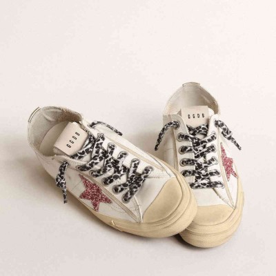 Golden Goose V-Star Sneakers With Pink Glitter Star And Metallic Leather Heel Tab