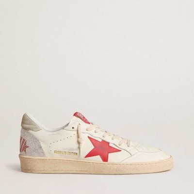 Golden Goose Valentine's Day Ball Star Sneakers With Red Leather Star And Red Swarovski Lettering