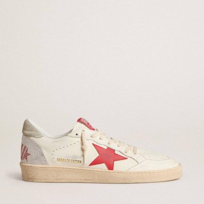 Golden Goose Valentine's Day Ball Star Sneakers With Red Leather Star And Red Swarovski Lettering