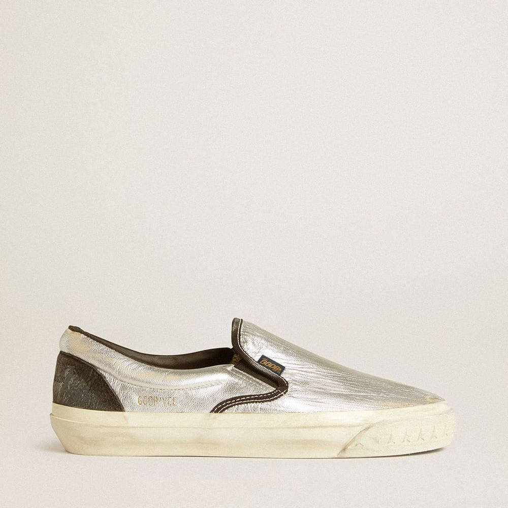 Golden Goose VCE Penstar Sneakers In Metallic Silver Leather With Black Leather Heel Tab